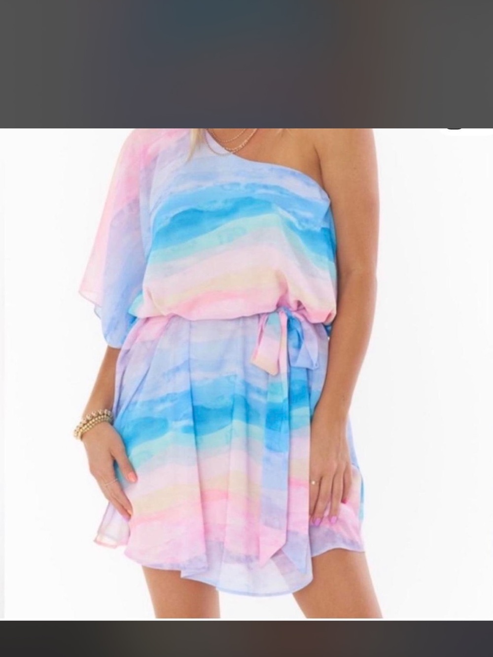Show Me Your Mumu Pastel Watercolor One-Shoulder Mini Dress